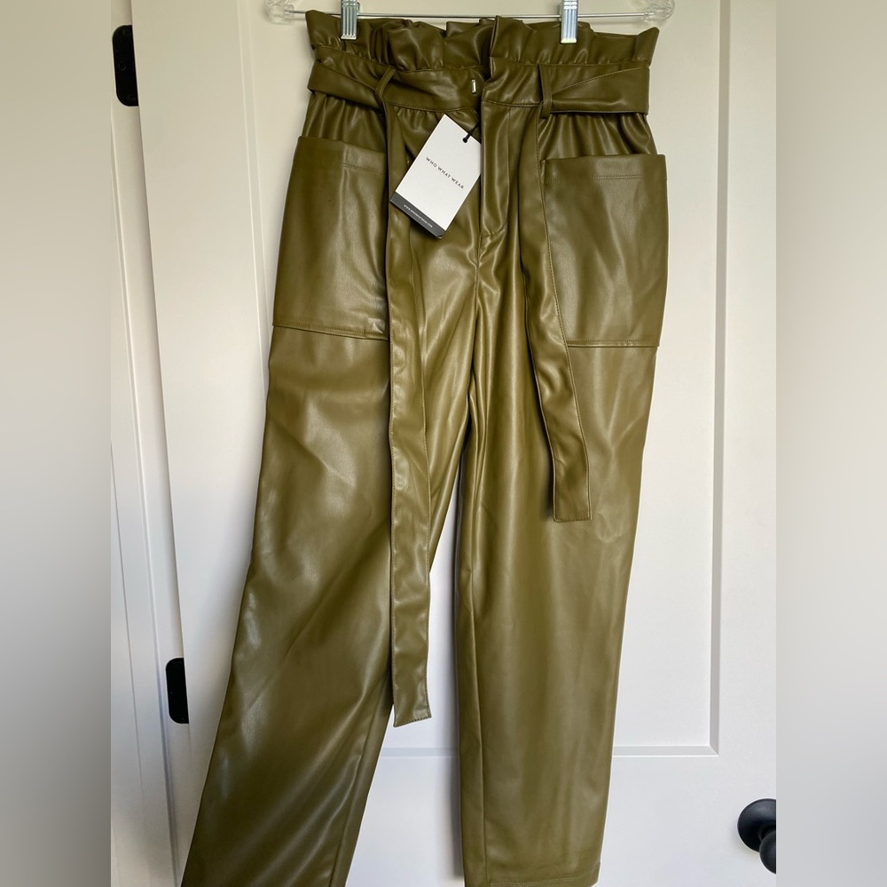 Olive Faux Leather Pants, size 4